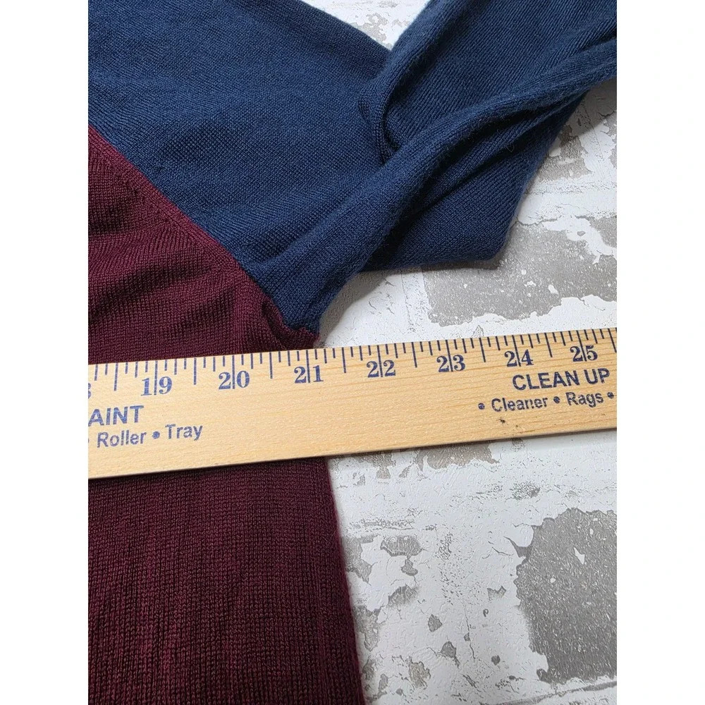 Banana Republic Mens Merino Wool Blend Raglan Sweater Large Burgundy Navy Blue